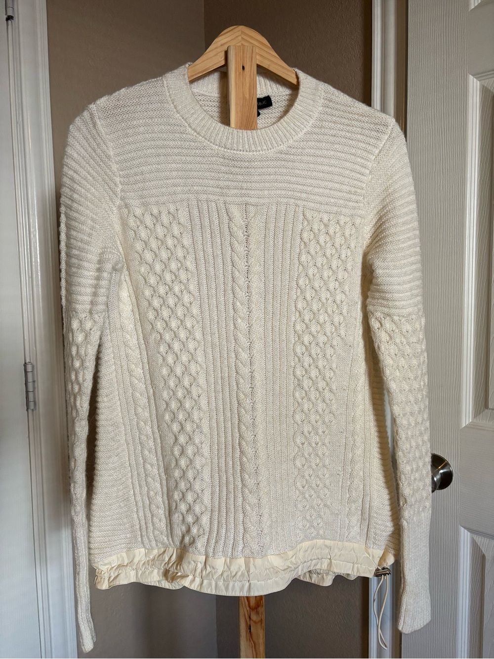 Banana Republic Cream Cable-Knit Crew Sweater with Ruffle Trim